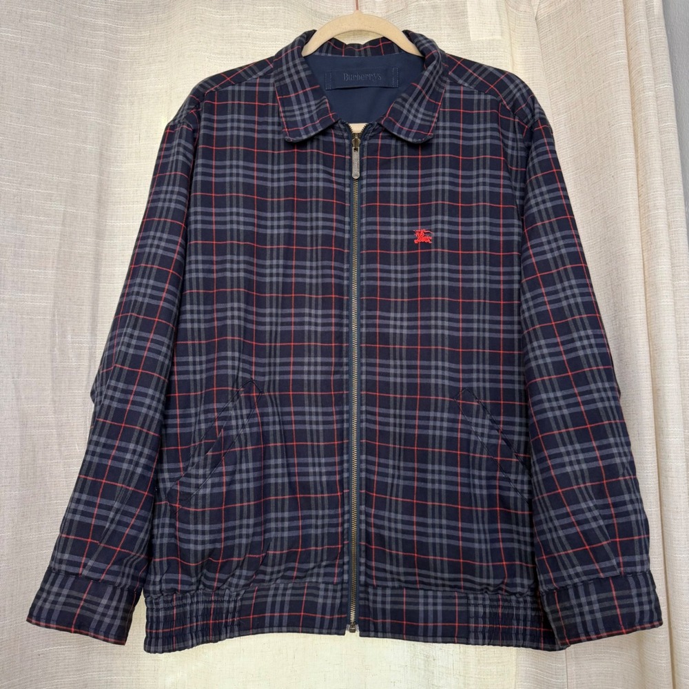 Vintage Burberrys Reversible Bomber Jacket Plaid Wool Embroidered Men's Size 48